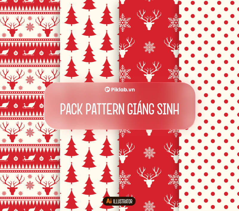 Noel Christmas Design Pattern Pack, Bộ 4 Pattern Hoa Văn Giáng Sinh Đẹp Cho Thiết Kế, Tuần Lộc, Cây Thông, Họa Tiết Chấm Bi